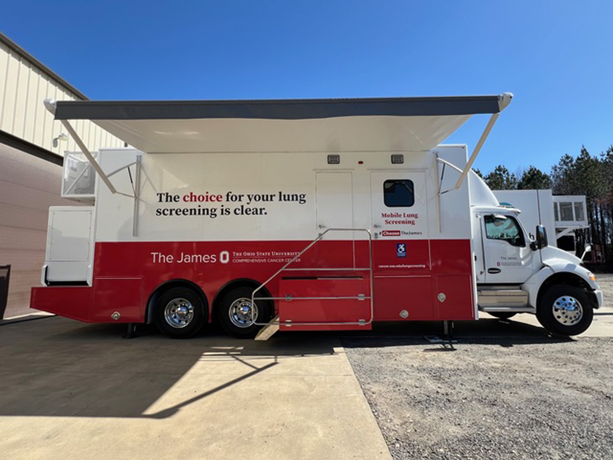 The mobile lung cancer screening unit from The James, The Ohio State University Comprehensive Cancer Center in Columbus, improves access throughout Ohio. Image/courtesy Tina Sowers.