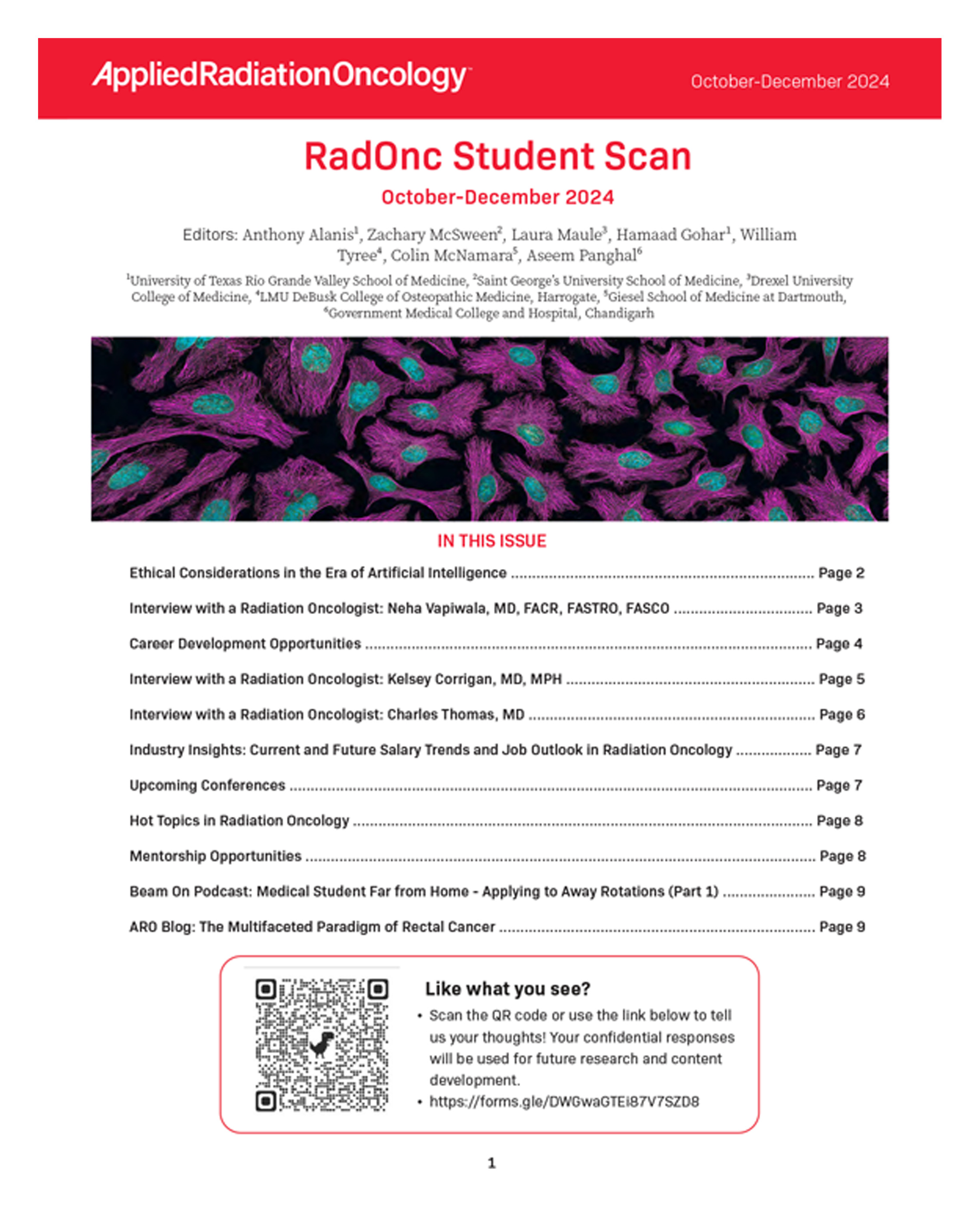 Overview of the RadOnc Student Scan newsletter (sixth issue).